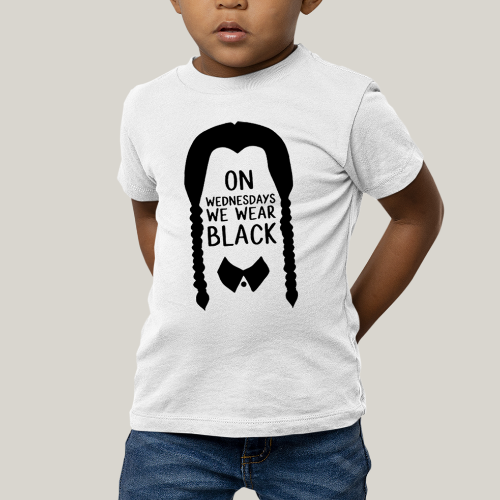 Camiseta Infantil Algodão Unissex T shirt Wandinha Na Quarta Feira Usamos Preto