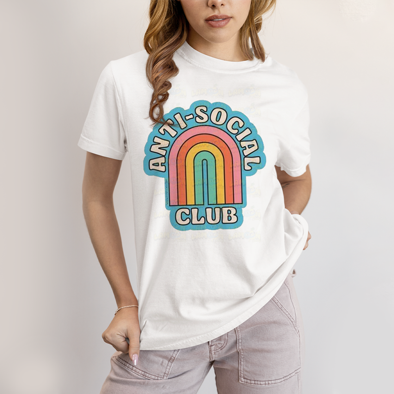 Camiseta Algodão Unissex T shirt Anti Social Club Arco Iris