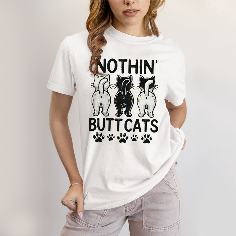 Camiseta Algodão Unissex T shirt Gatinhos Nothin Butt Cats