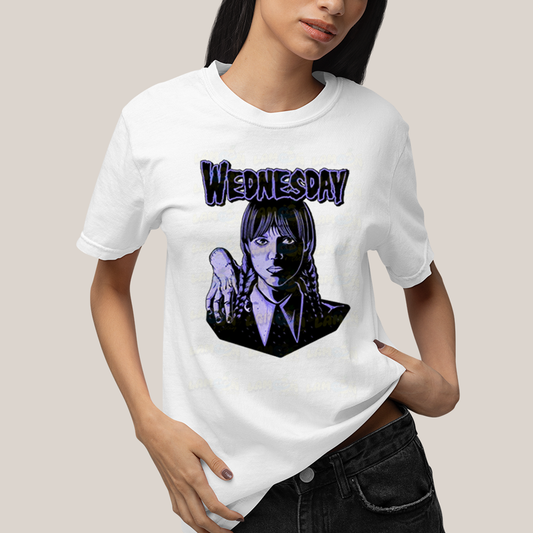 Camiseta Algodão Unissex T shirt Wandinha Roxo Wednesday
