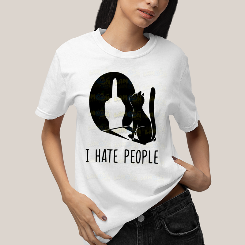 Camiseta Algodão Unissex T shirt Gato I Hate People