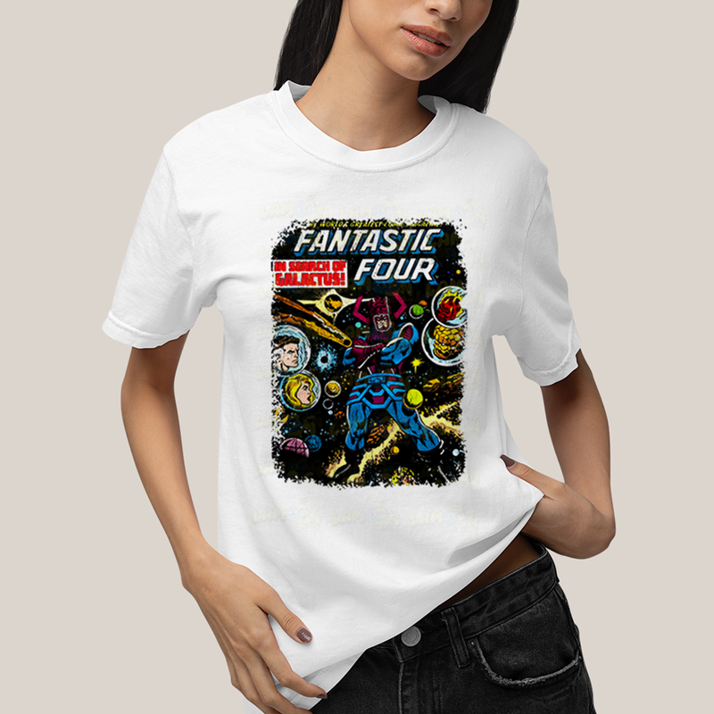 Camiseta Algodão Unissex T shirt Quarteto Fantástico & Galactus Capa HQ