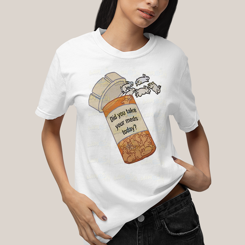 Camiseta Algodão Unissex T shirt Coelinhos Você Tomou Seus Remédios Hoje