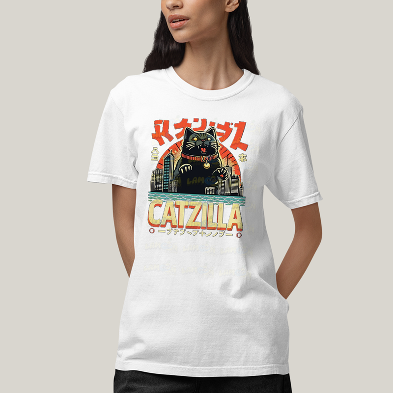 Camiseta Algodão Unissex T shirt Gato Catzilla Godzilla Meme
