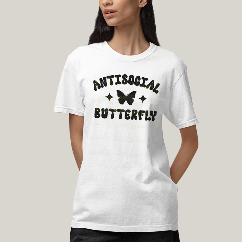 Camiseta Algodão Unissex T shirt Antisocial Butterfly