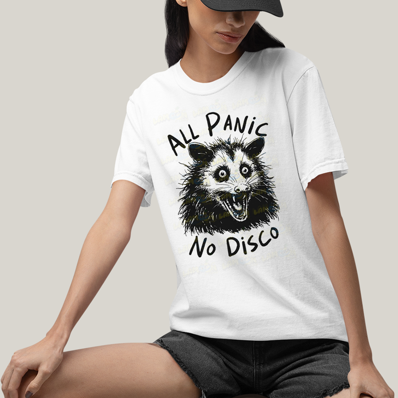 Camiseta Algodão Unissex T shirt All Panic No DIsco