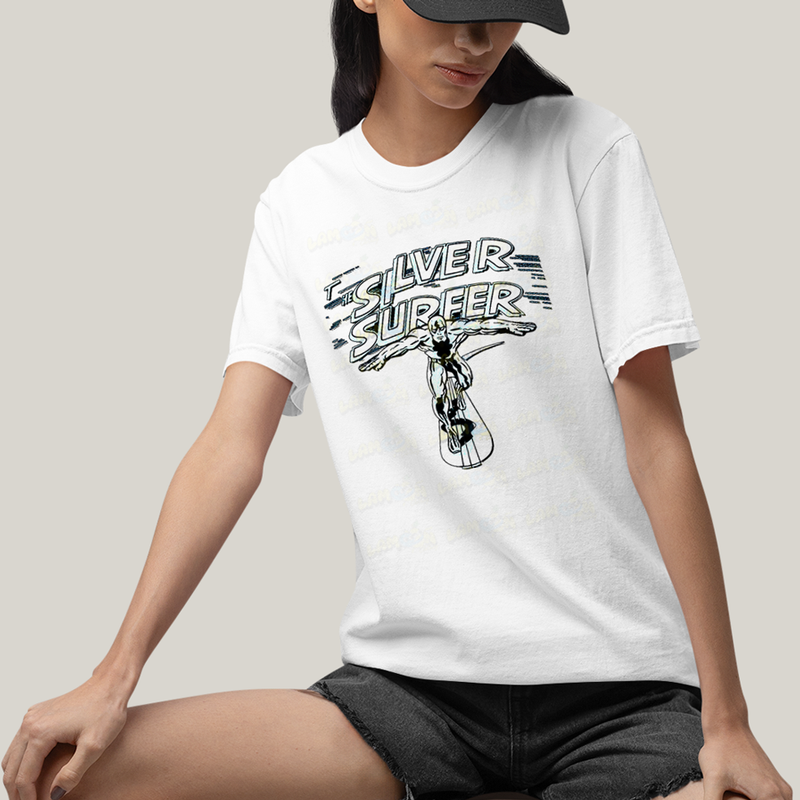 Camiseta Algodão Unissex T shirt Surfista Prateado Retrô