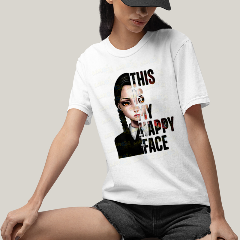 Camiseta Algodão Unissex T shirt Wandinha Essa é Minha Cara Feliz