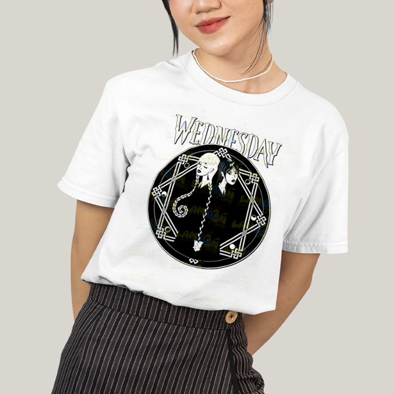 Camiseta Algodão Unissex T shirt Wandinha Wednesday Black White