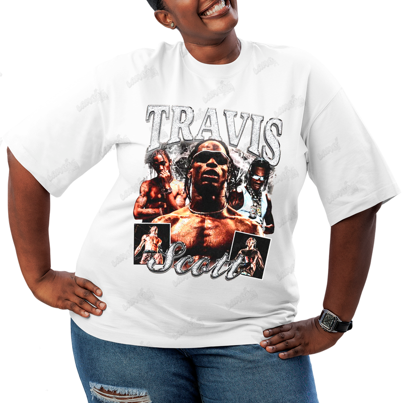 Camiseta Plus Size Algodão T shirt Travis Scott Prateado