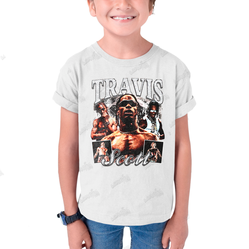 Camiseta Infantil Algodão T shirt Travis Scott Prateado