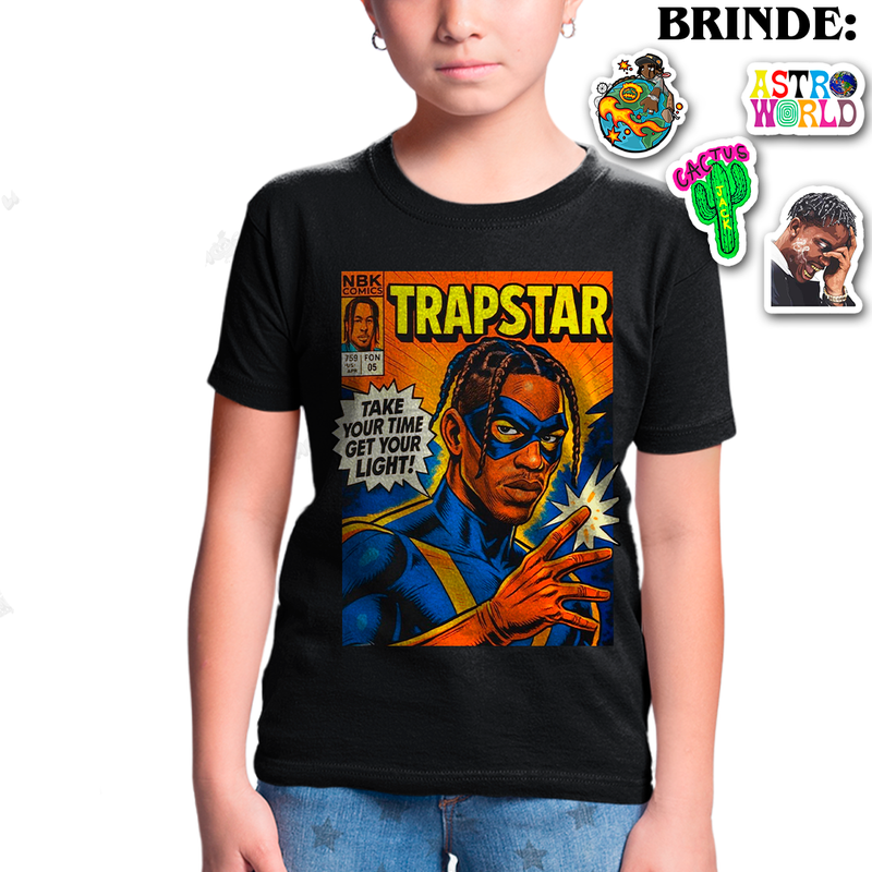 Camiseta Infantil Algodão Travis Scott Trapstar Comics