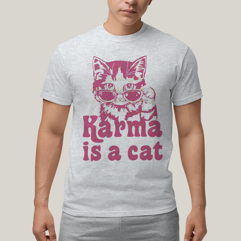 Camiseta Algodão Unissex T shirt Karma Is a Cat Pink