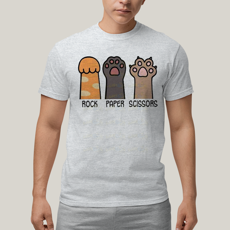 Camiseta Algodão Unissex T shirt Gato Rock Paper Scissors