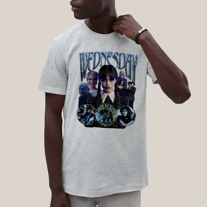 Camiseta Algodão Unissex T shirt Wandinha Wednesday Blue