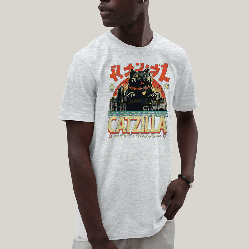 Camiseta Algodão Unissex T shirt Gato Catzilla Godzilla Meme