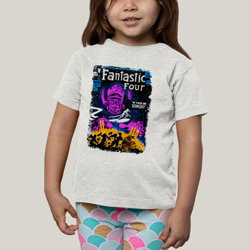 Camiseta Infantil Algodão Unissex T shirt Quarteto Fantástico vs Galactus Capa de HQ