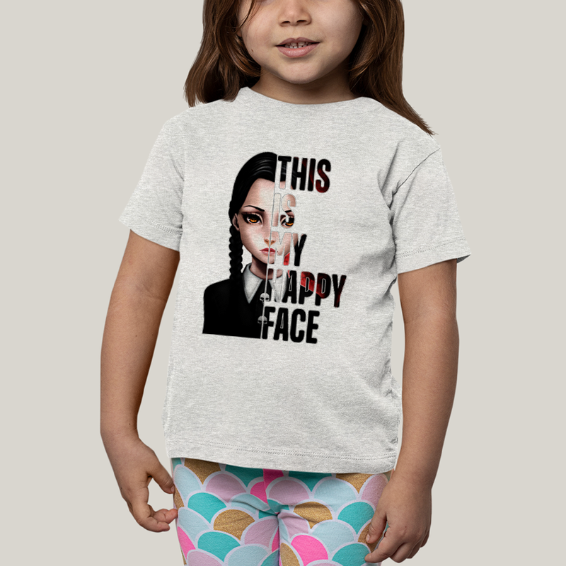 Camiseta Infantil Algodão Unissex T shirt Wandinha Essa é Minha Cara Feliz