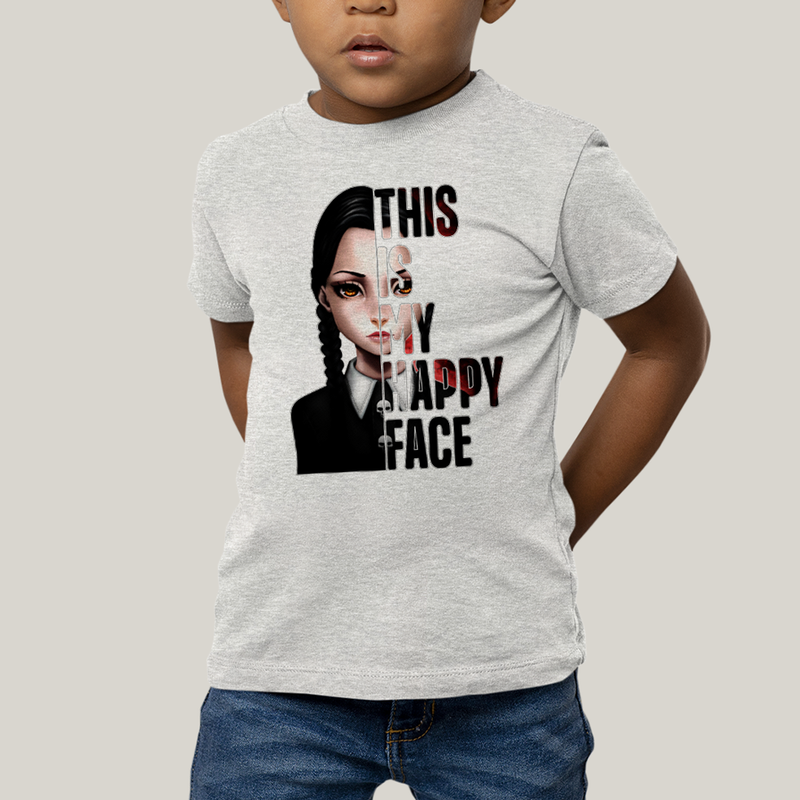 Camiseta Infantil Algodão Unissex T shirt Wandinha Essa é Minha Cara Feliz