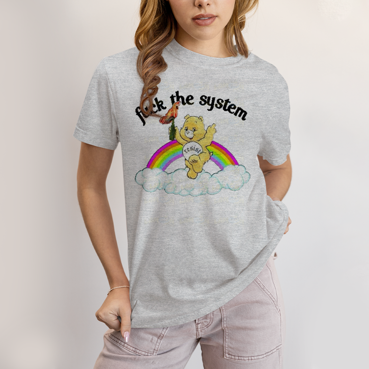 Camiseta Algodão Unissex T shirt Ursinho Fuck The System