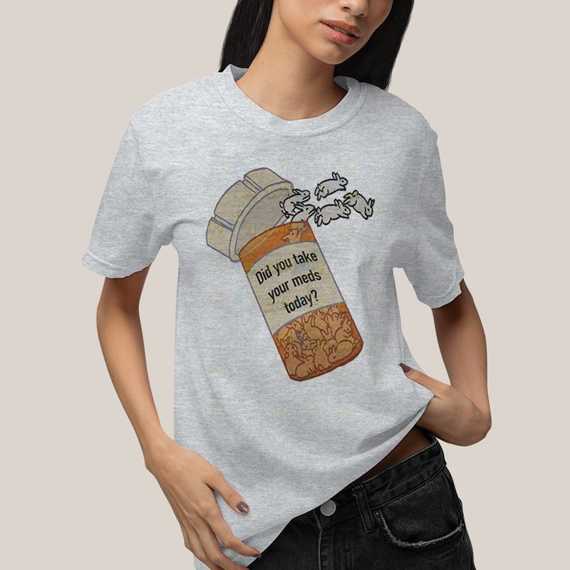 Camiseta Algodão Unissex T shirt Coelinhos Você Tomou Seus Remédios Hoje