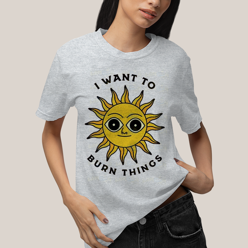 Camiseta Algodão Unissex T shirt Sol Eu Quero Queimar Coisas