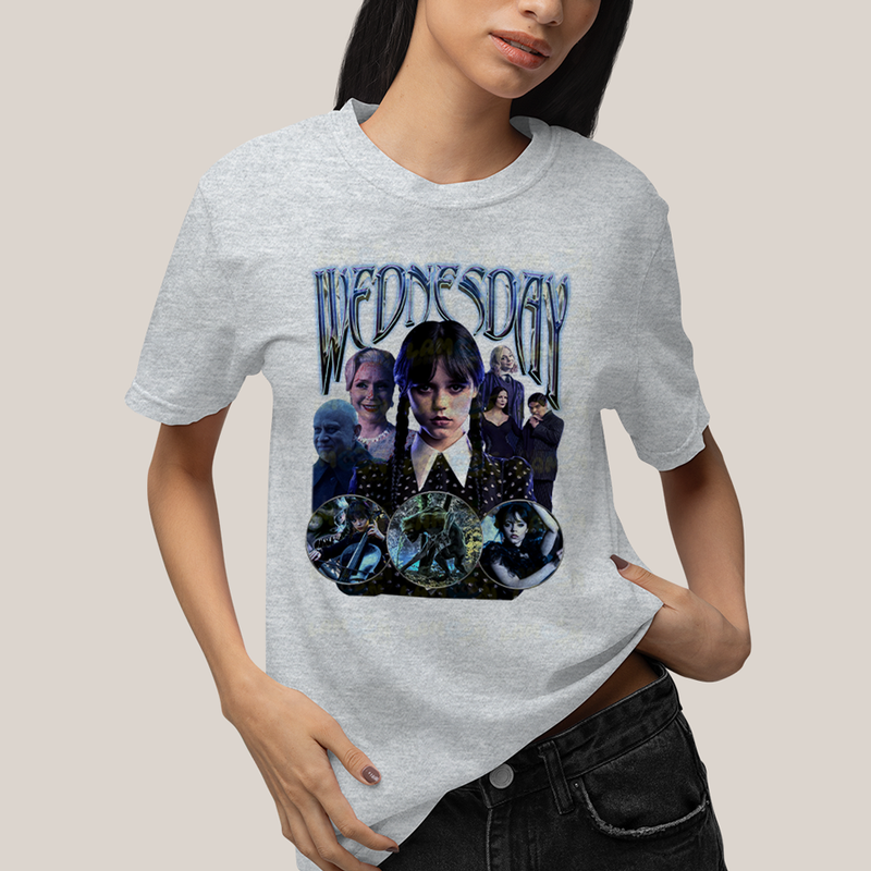 Camiseta Algodão Unissex T shirt Wandinha Wednesday Blue