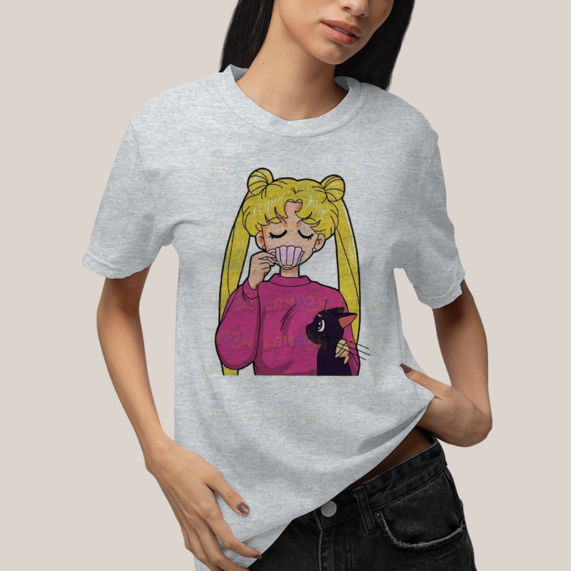 Camiseta Algodão Unissex T shirt Mulher Loira & Gatinho