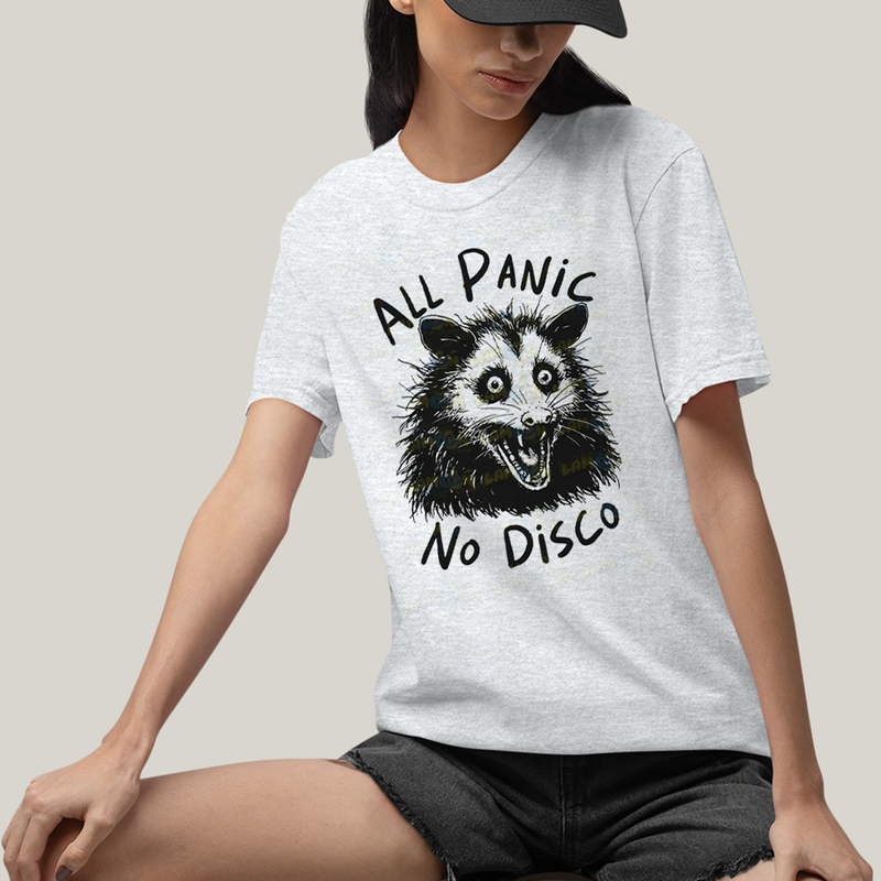 Camiseta Algodão Unissex T shirt All Panic No DIsco