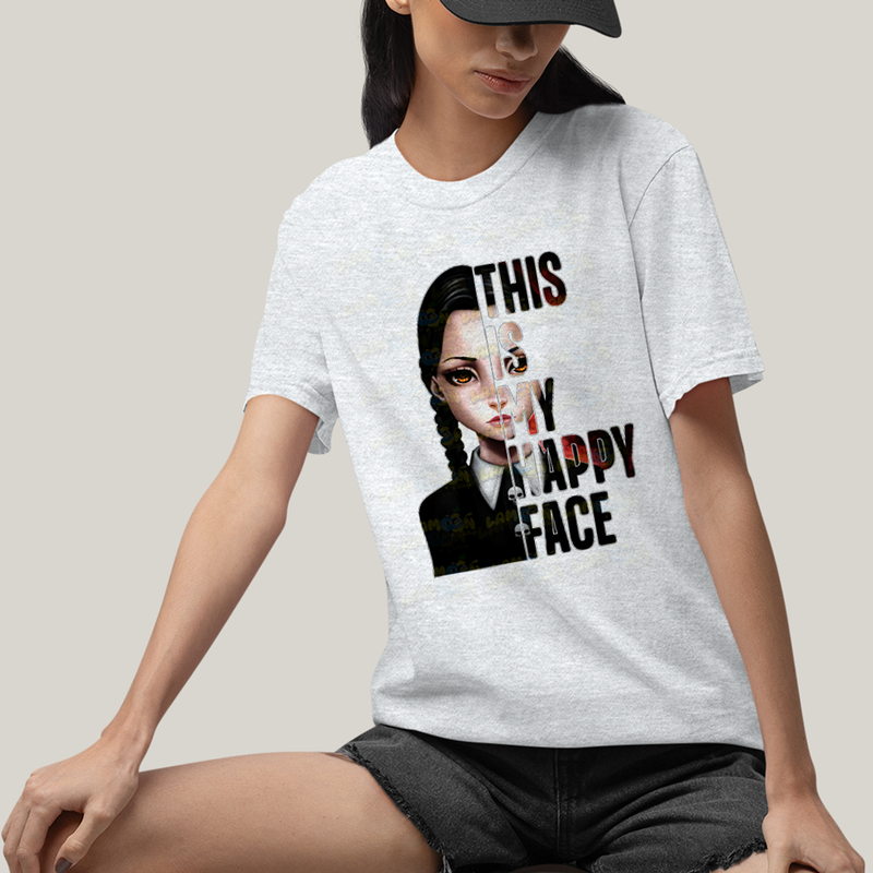 Camiseta Algodão Unissex T shirt Wandinha Essa é Minha Cara Feliz