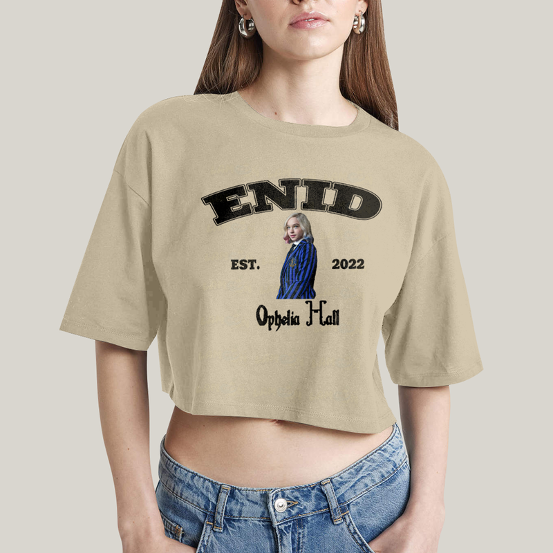 Cropped Oversized Algodão Unissex T shirt Wandinha Enid Est 2022