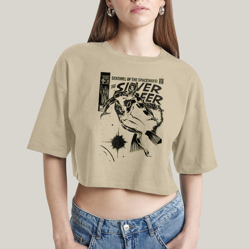 Cropped Oversized Algodão Unissex T shirt Quarteto Fantástico O Surfista Prateado