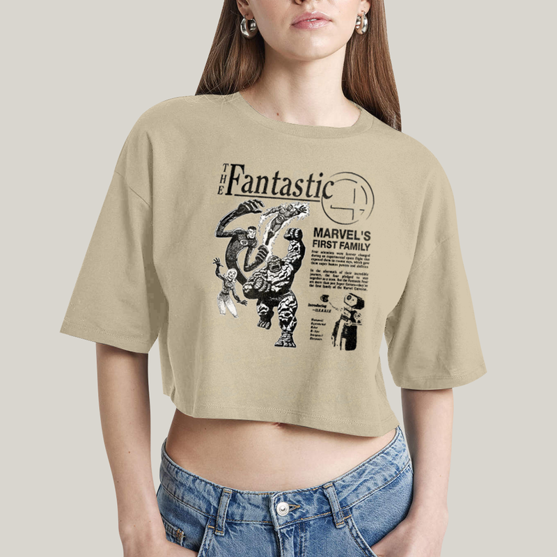 Cropped Oversized Algodão Unissex T shirt The Fantastic Four First Family