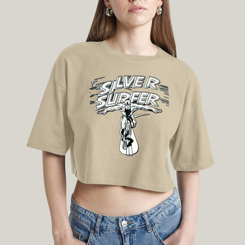 Cropped Oversized Algodão Unissex T shirt Surfista Prateado Retrô
