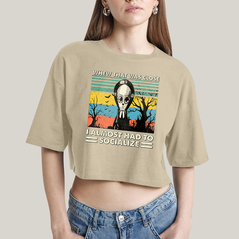Cropped Oversized Algodão Unissex T shirt Wandinha Quase Tive Que Socializar