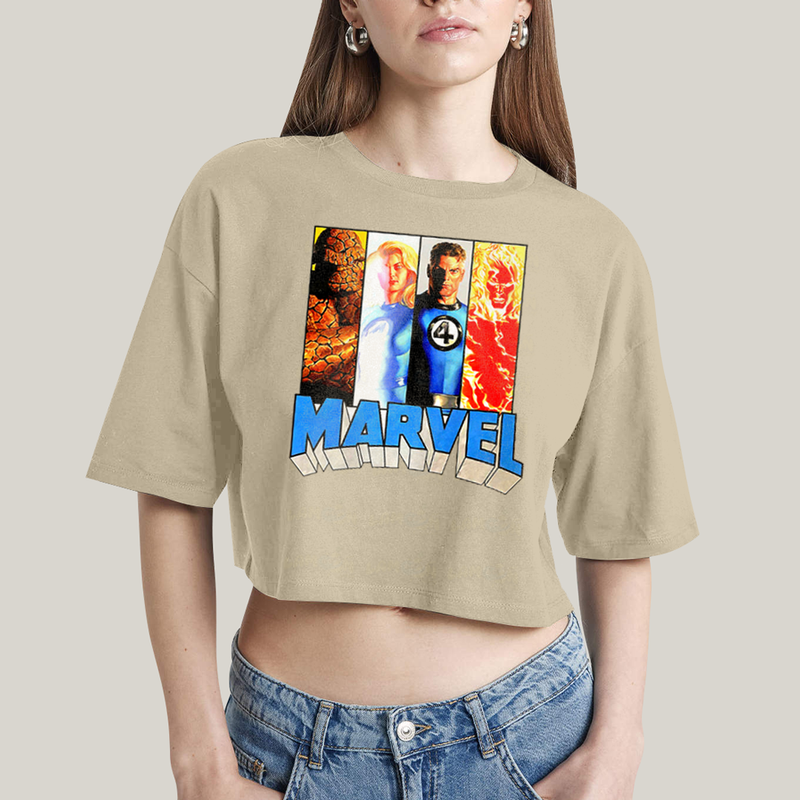 Cropped Oversized Algodão Unissex T shirt Quarteto Fantástico Marvel Retrô
