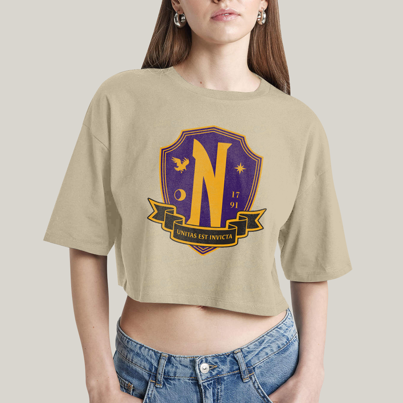 Cropped Oversized Algodão Unissex T shirt Wandinha Unitas Est Invicta