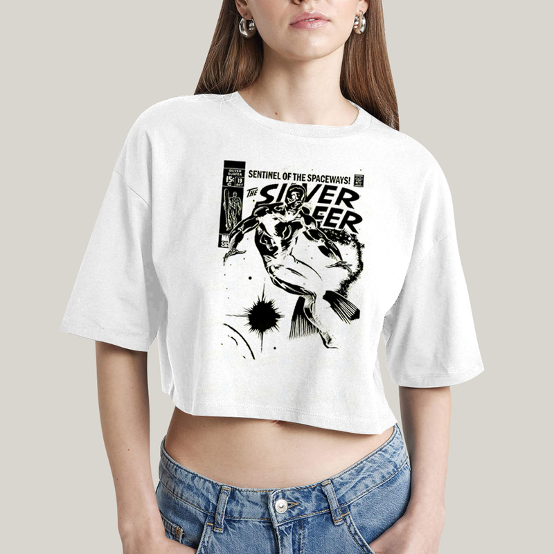 Cropped Oversized Algodão Unissex T shirt Quarteto Fantástico O Surfista Prateado