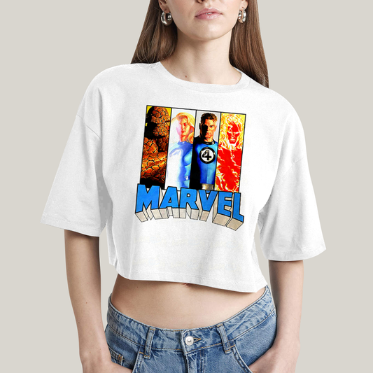 Cropped Oversized Algodão Unissex T shirt Quarteto Fantástico Marvel Retrô