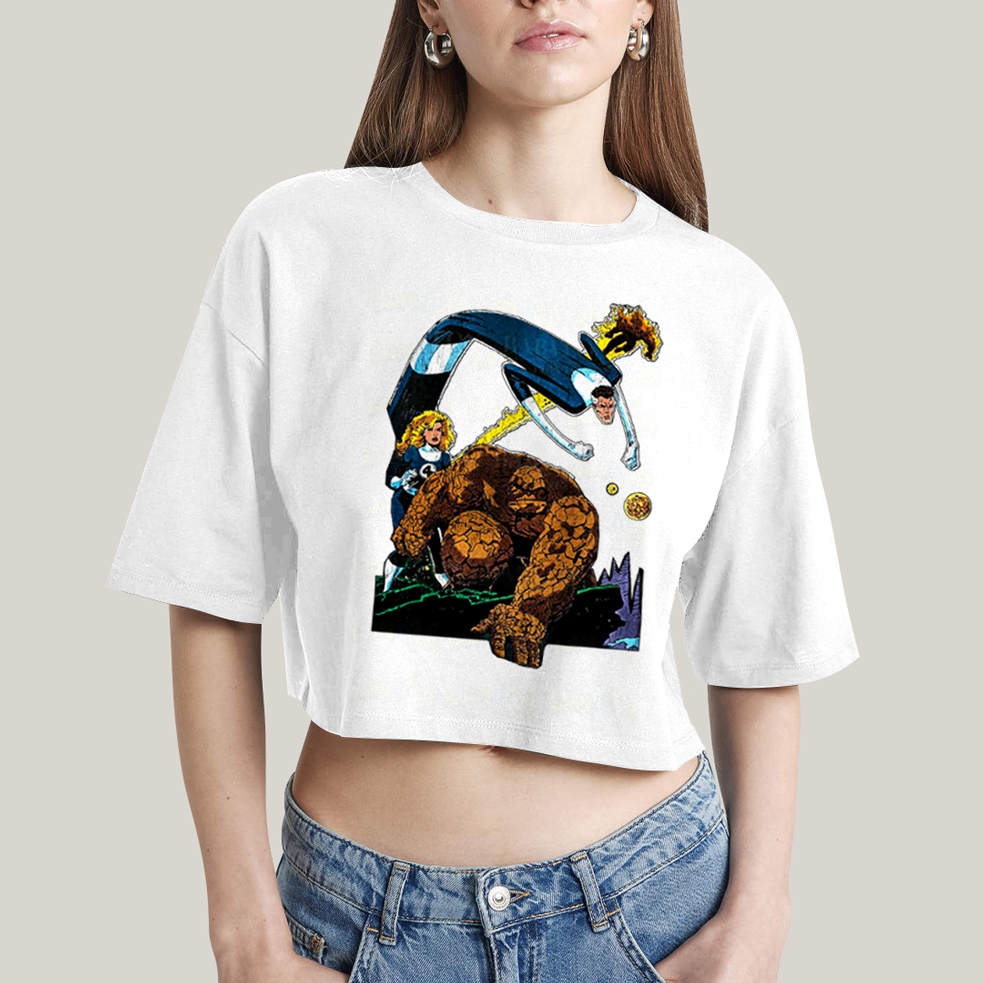 Cropped Oversized Algodão Unissex T shirt O Quarteto Fantástico Cartoon