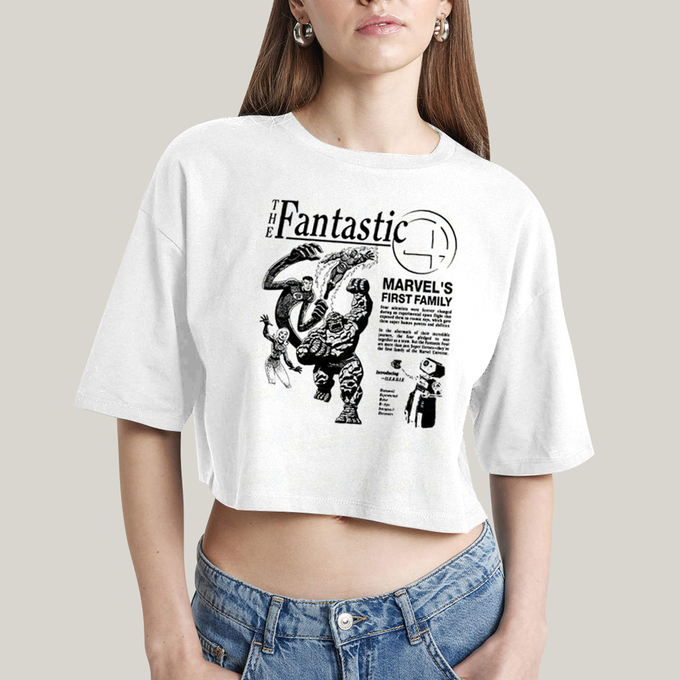 Cropped Oversized Algodão Unissex T shirt The Fantastic Four First Family