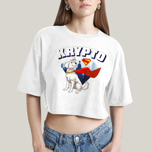Cropped Oversized Algodão Unissex T shirt Superman Krypto Superdog