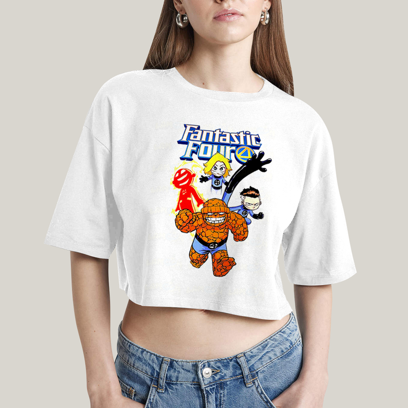 Cropped Oversized Algodão Unissex T shirt Quarteto Fantástico