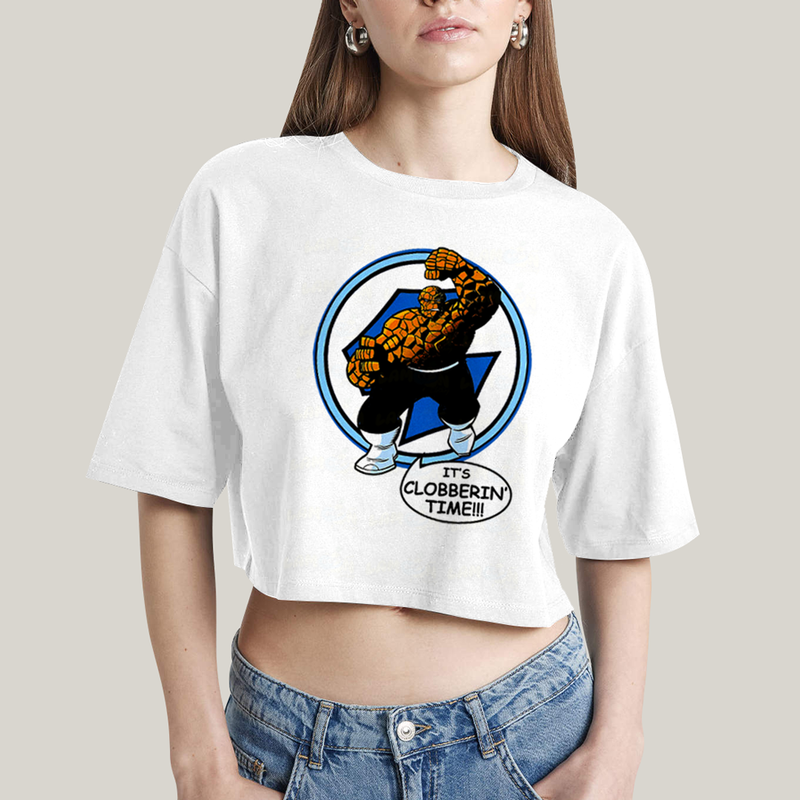 Cropped Oversized Algodão Unissex T shirt Quarteto Fantástico O Coisa Tá na Hora do Pau