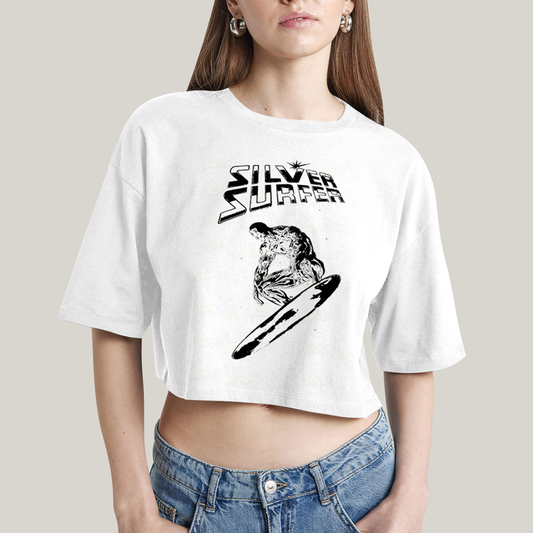 Cropped Oversized Algodão Unissex T shirt Quarteto Fantástico O Surfista Prateado 1