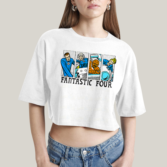 Cropped Oversized Algodão Unissex T shirt Quarteto Fantástico Era de Prata