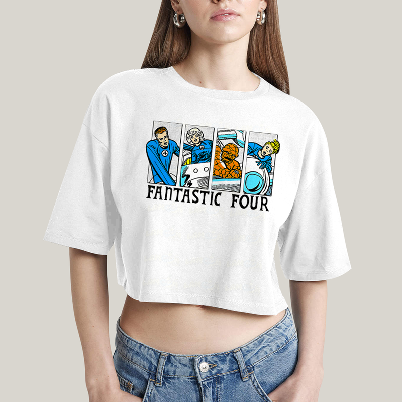 Cropped Oversized Algodão Unissex T shirt Quarteto Fantástico Era de Prata