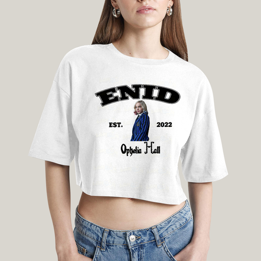 Cropped Oversized Algodão Unissex T shirt Wandinha Enid Est 2022