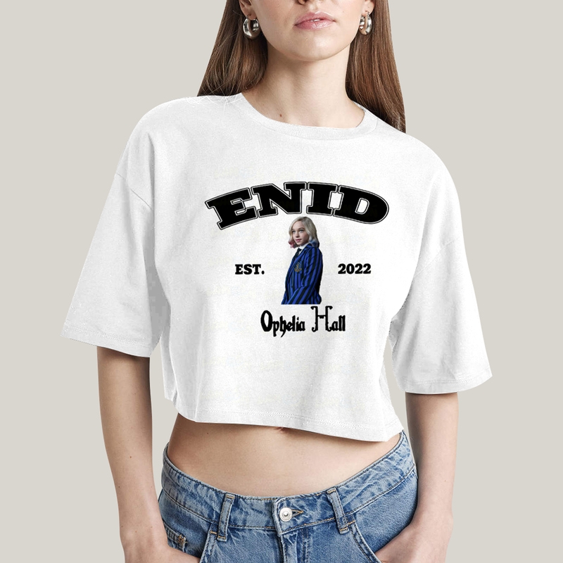 Cropped Oversized Algodão Unissex T shirt Wandinha Enid Est 2022