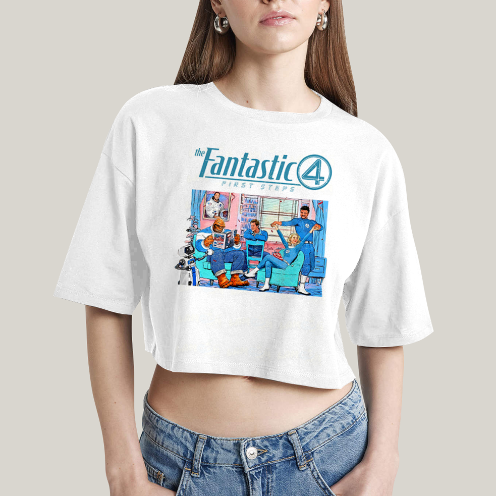 Cropped Oversized Algodão Unissex T shirt The Fantastic Four First Steps 1